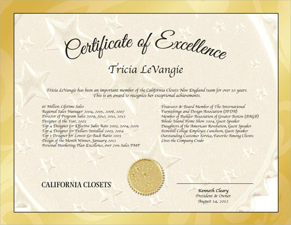 15 Certificate of Excellence Templates Sample Word AI