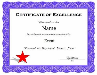 A certificate of excellence template in PDF and DOC