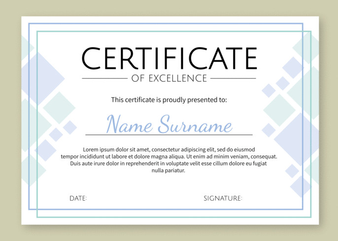 Certificate of Excellence Template Download Free Vector