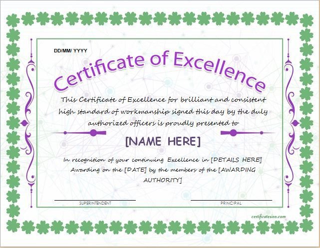 Certificate of Excellence Template for MS Word DOWNLOAD at