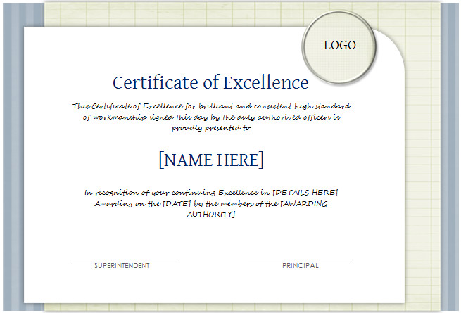 Certificate of Excellence Template for WORD