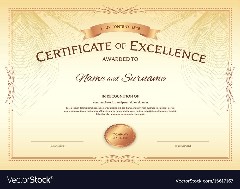 Certificate of excellence template with award Vector Image