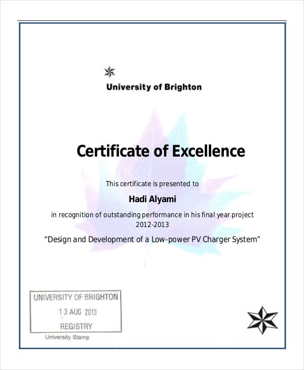 Excellence Certificate Template 22 Word PDF PSD