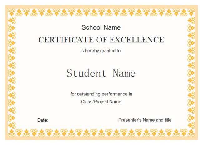 Perfect Example of Editable Certificate of Excellence