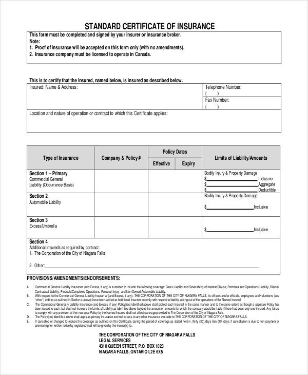 Auto Insurance Certificate Template Templates Resume