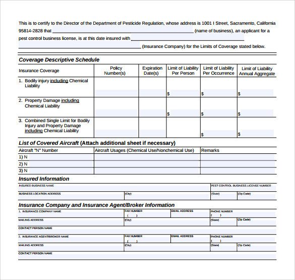Certificate of Insurance Template 15 Download Free