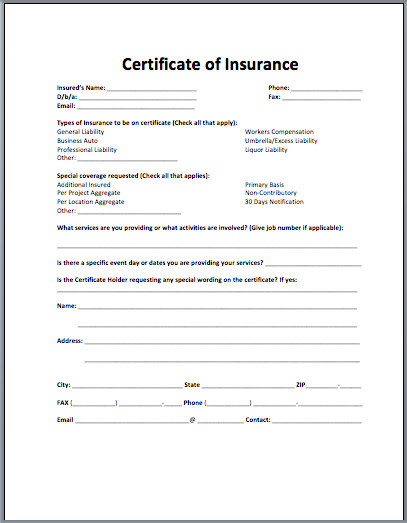 Sample Insurance Certificate Archives Microsoft Word