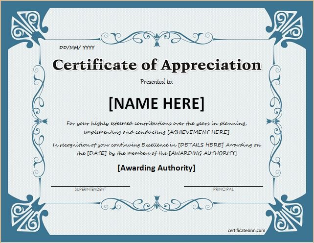 Certificates of Appreciation Templates for WORD