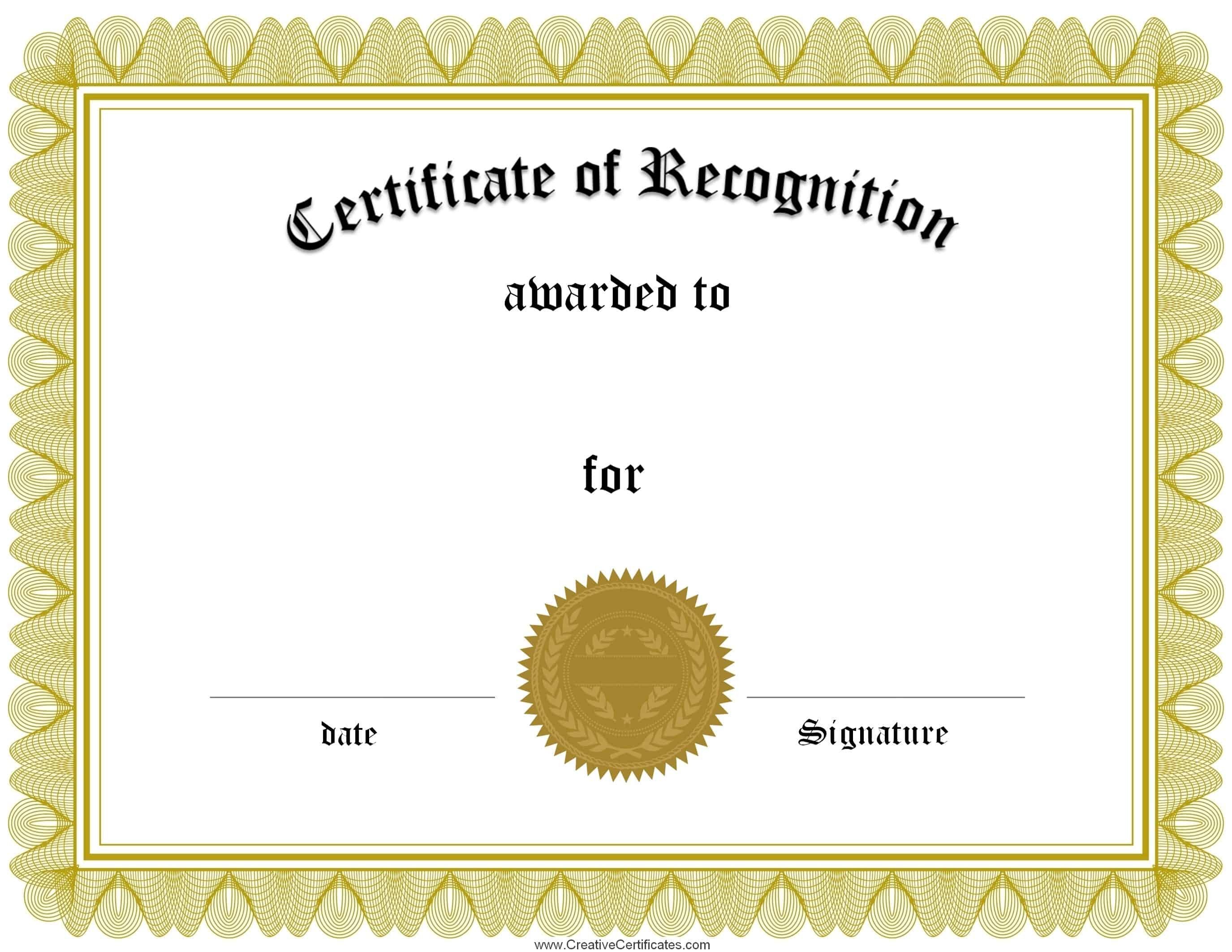Free certificate of recognition template