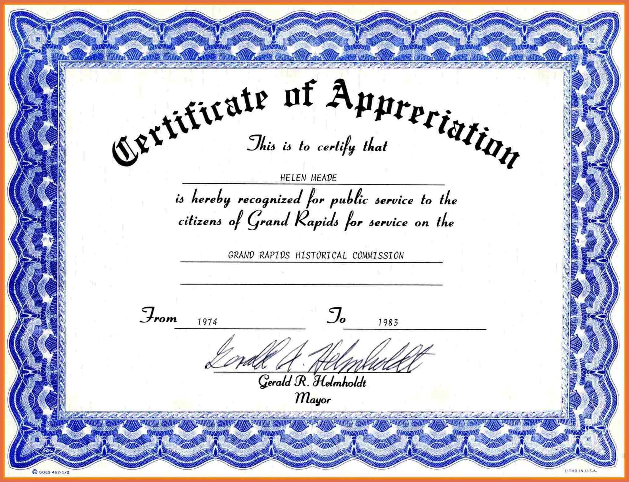 Certificate Appreciation Template Free Download