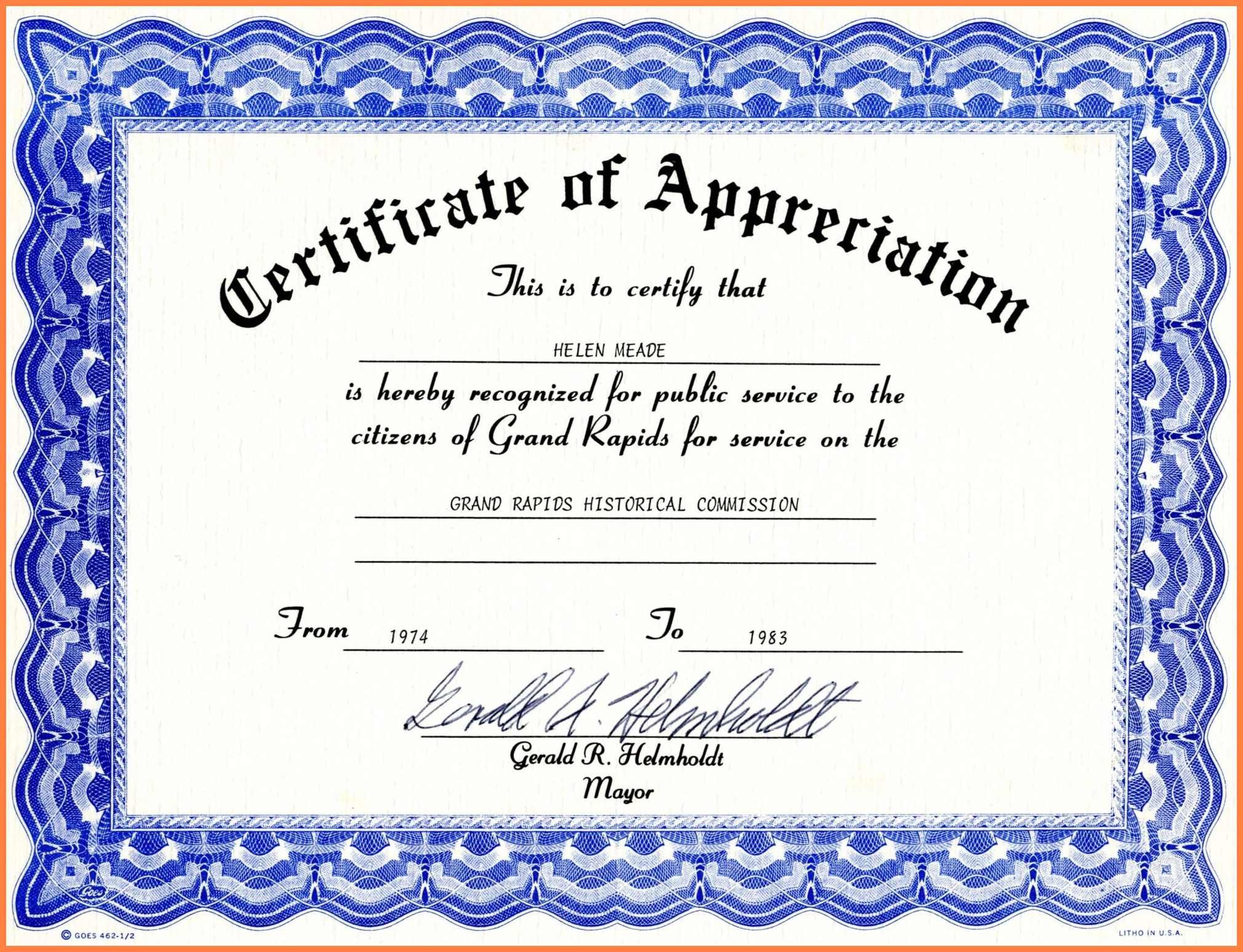 Certificate Appreciation Template Word Free Download