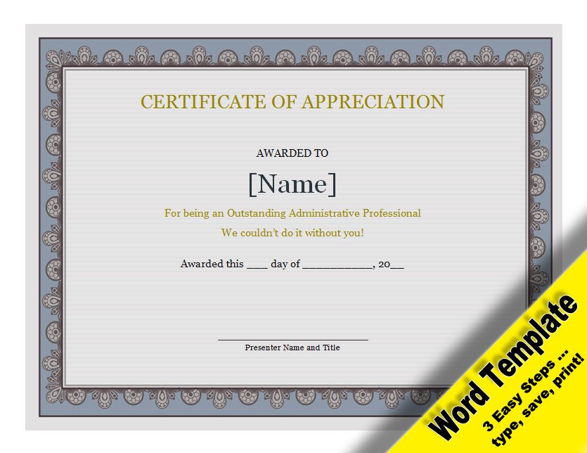 Certificate of Appreciation Editable Word Template