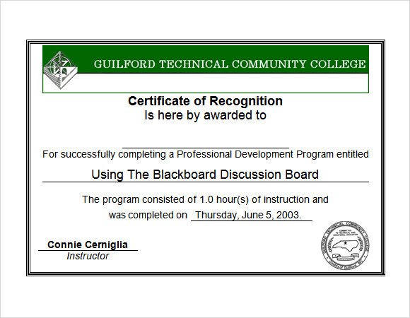 Recognition Certificate Template 7 Download Free