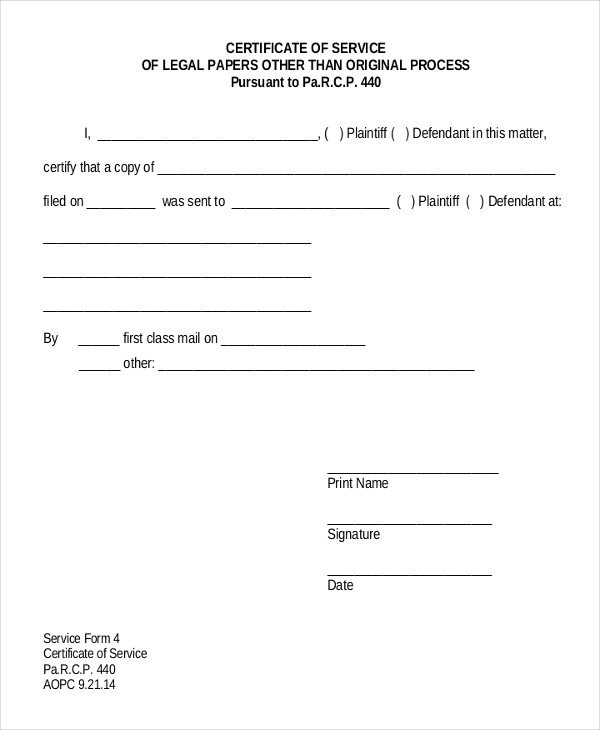 Certificate of Service Template 11 Free Word PDF