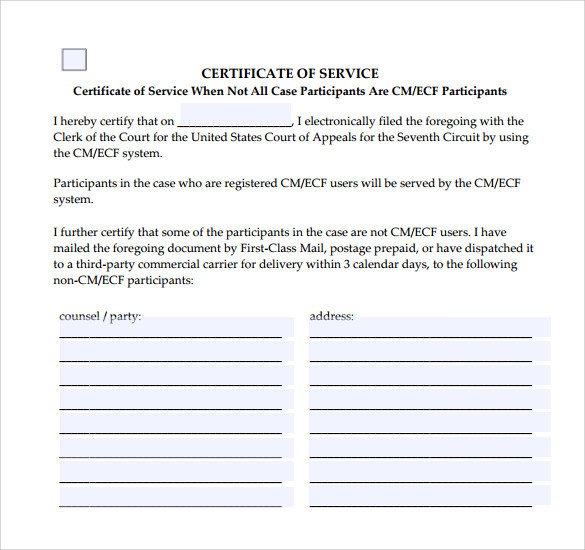 Certificate of Service Template 13 Download Documents