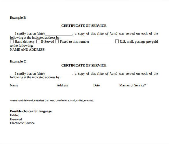 Certificate of Service Template 8 Download Free