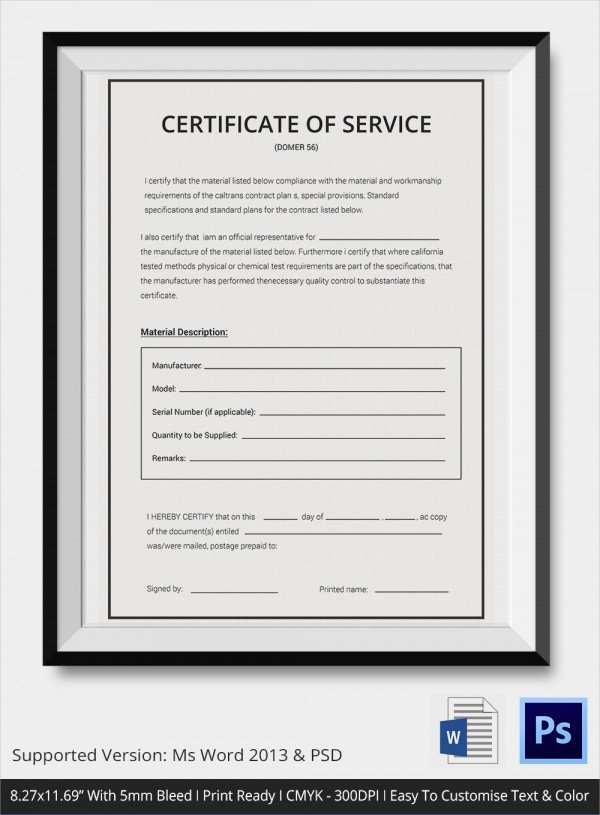 Sample Certificate of Service Template 19 Documents in