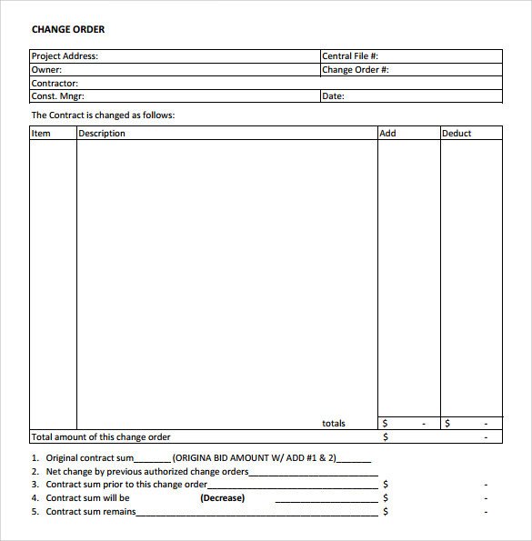 Sample Change Order – 11 Documents In PDF WOrd