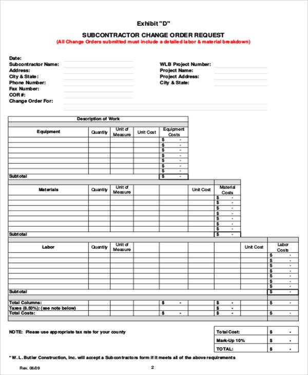 Sample Change Order Request Form 9 Examples in Word PDF