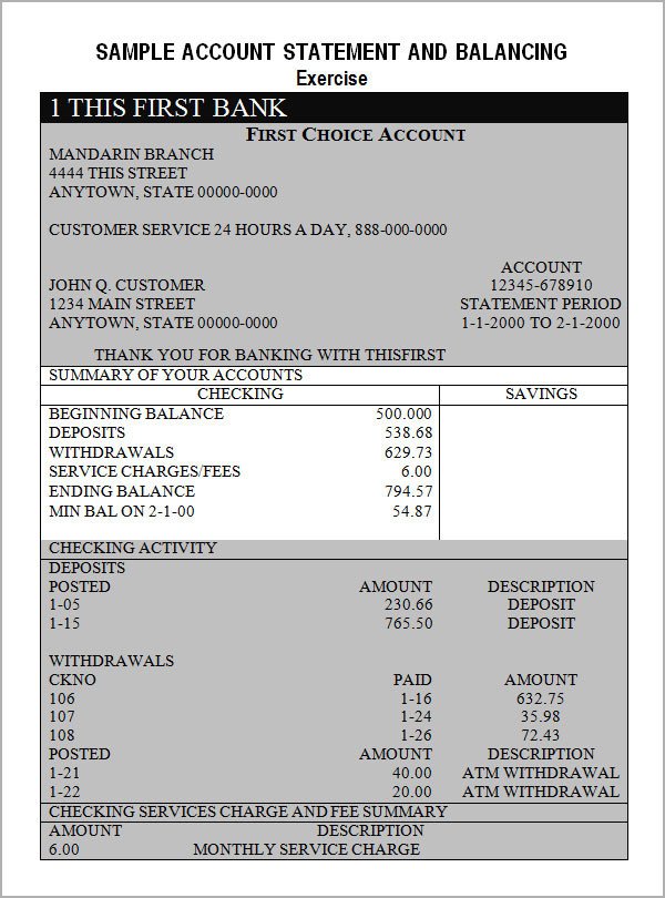 Bank Statement Template