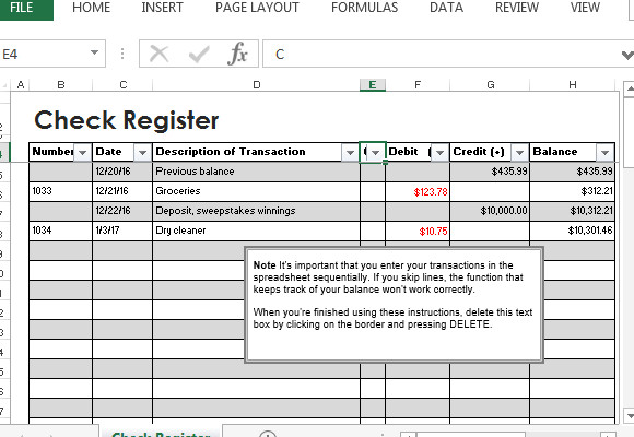 Check Register Template For Excel