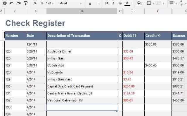 Download Excel Templates For Check Registers