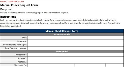 Manual Check Request Form Accounting Templates