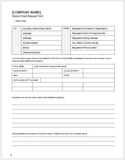 Record Check Request Form Template MS Word