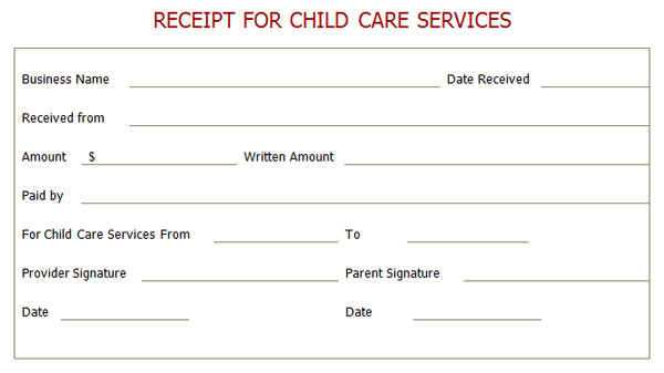 Professional Receipt For Child Care Services