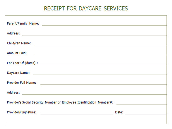 Receipt For year end Daycare Services