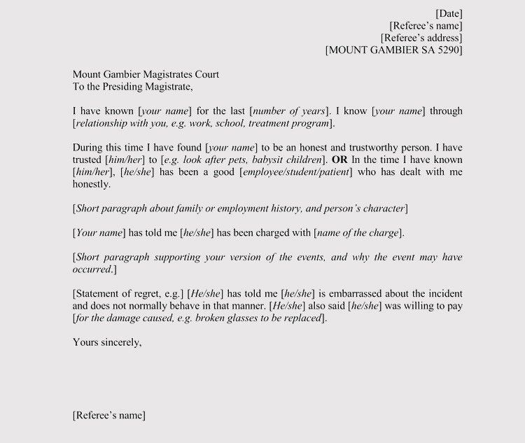 Character Reference Letter for Court Samples & Templates