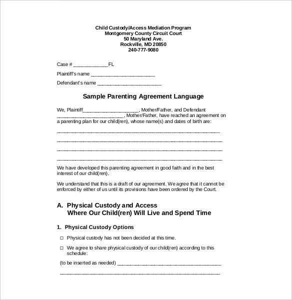 Custody Agreement Template – 10 Free Word PDF Document