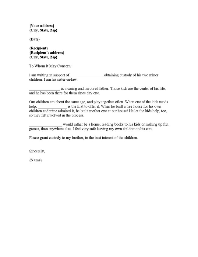 Sample character reference letter for court child custody