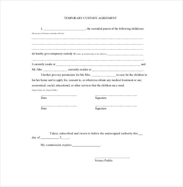 Custody Agreement Template – 10 Free Word PDF Document