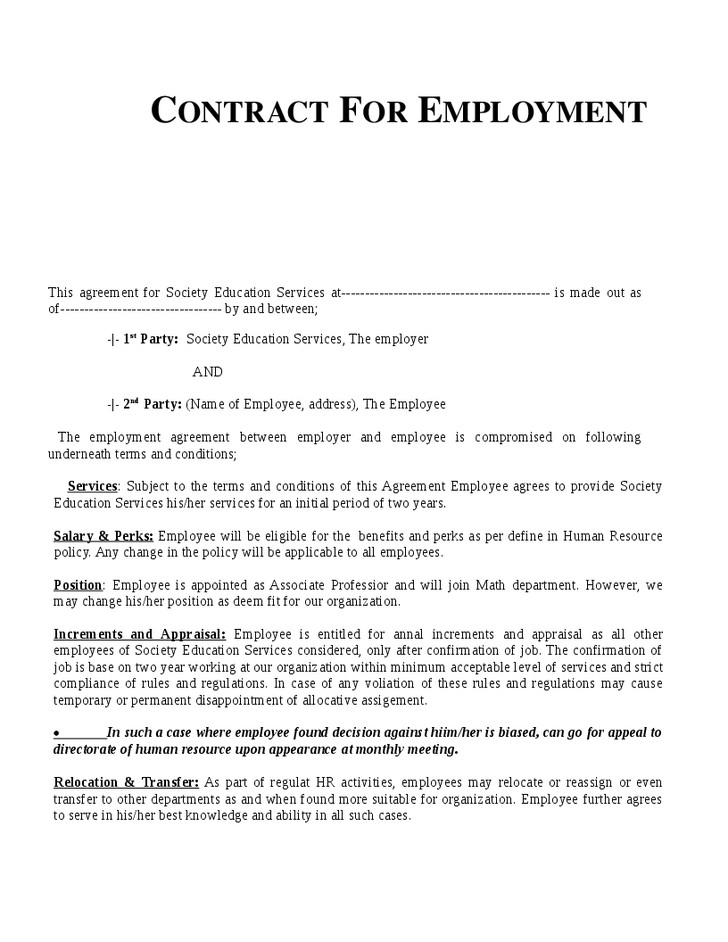 Employment Contract Sample