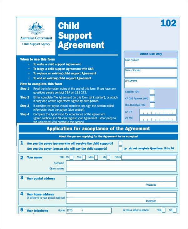 7 Child Support Agreement Form Samples Free Sample