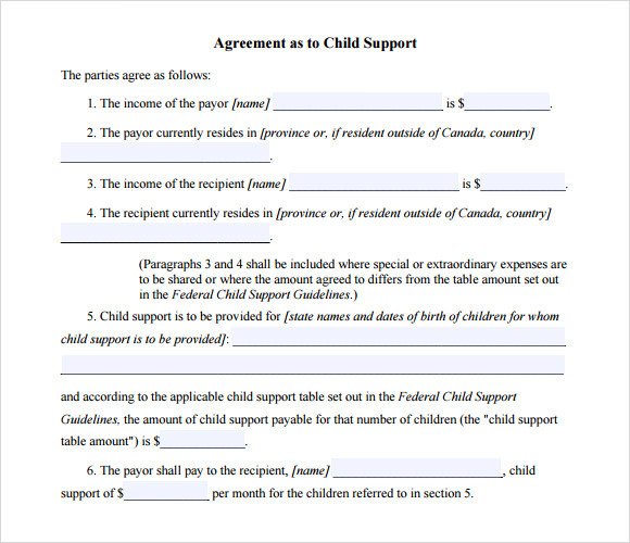 Child Support Agreement Template 7 Free Samples