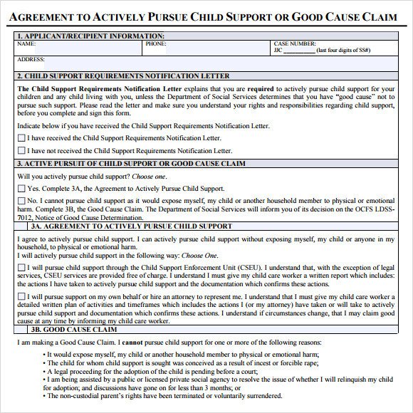 Sample Child Support Agreement 7 Example Format