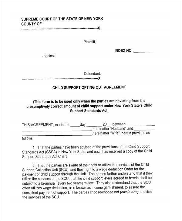 Sample Child Support Agreement Forms 8 Free Documents