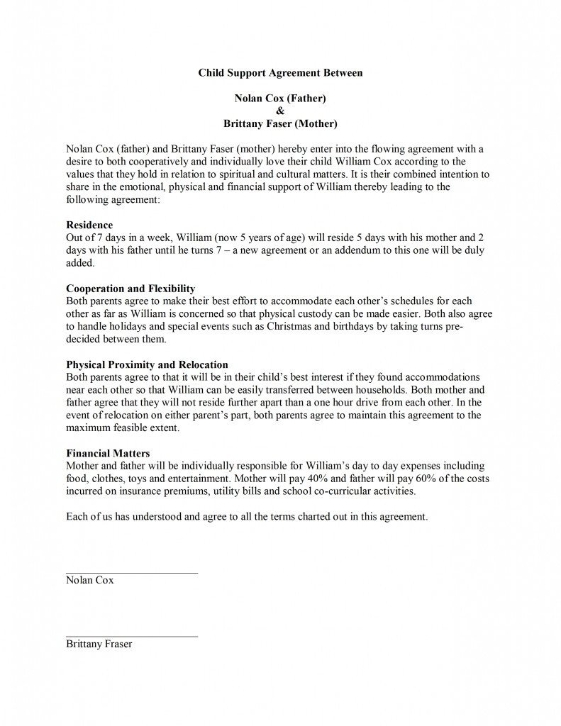 Child Support Agreement Template Free Microsoft Word