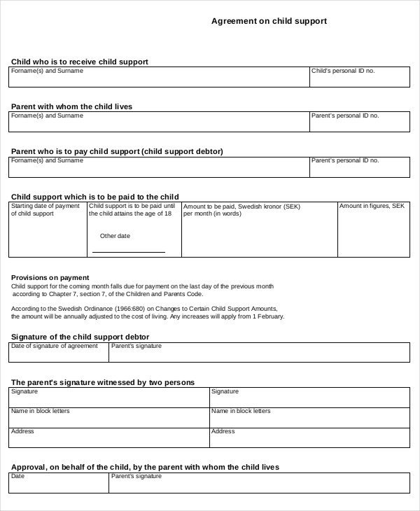 10 Child Support Agreement Templates PDF DOC