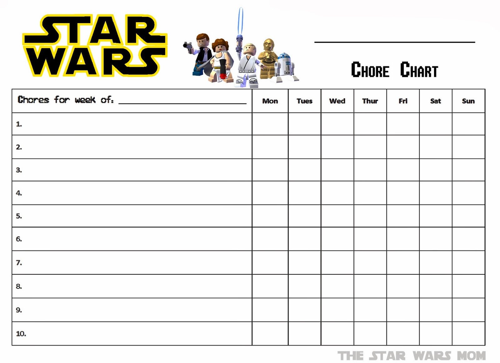 Lego Star Wars Free Printable Chores Chart The Star