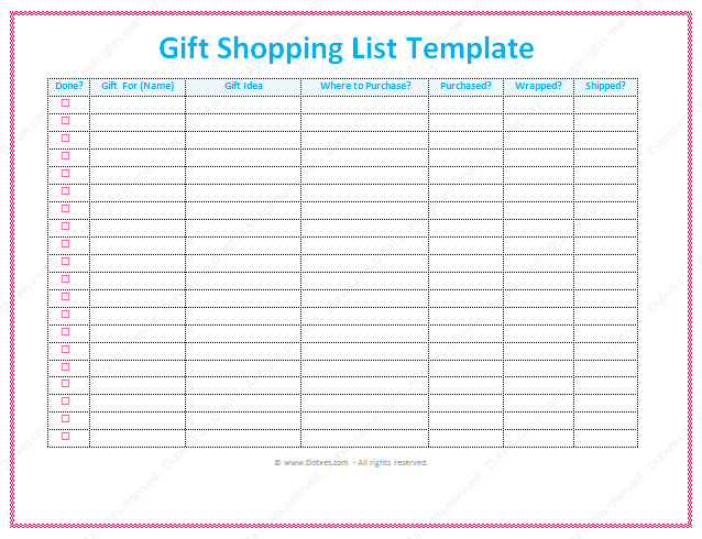 Gift List Template Word Dotxes