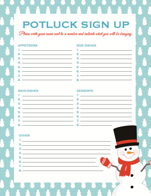 Potluck Signup Sheet
