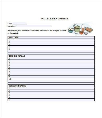 Potluck Signup Sheet 12 Free PDF Word Documents