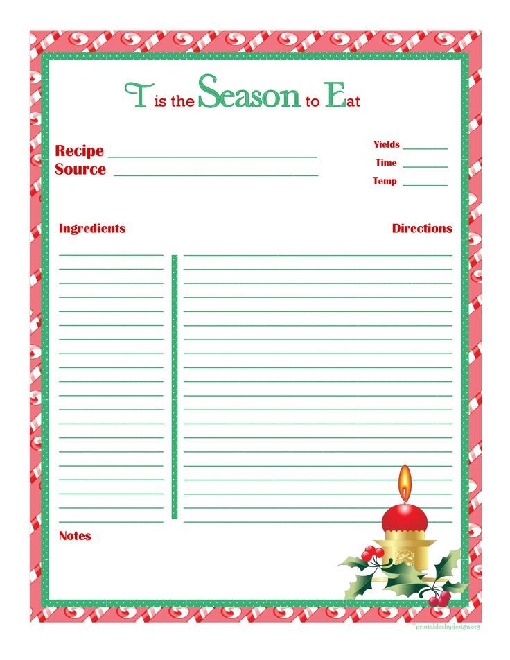 Christmas Recipe Card full Page