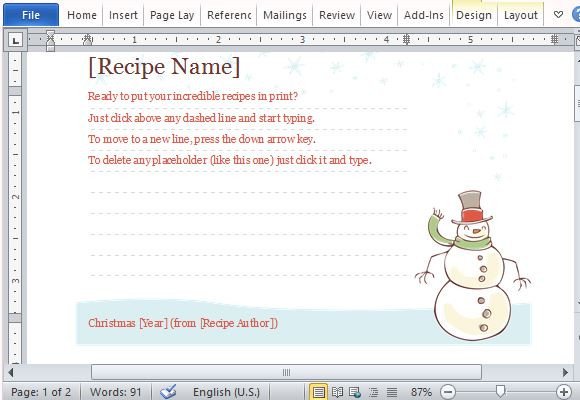 Recipe Cards Maker Templates For Word 2013