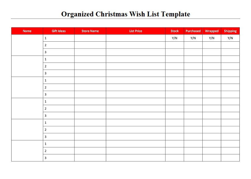 Organized Christmas Wish List Template Project