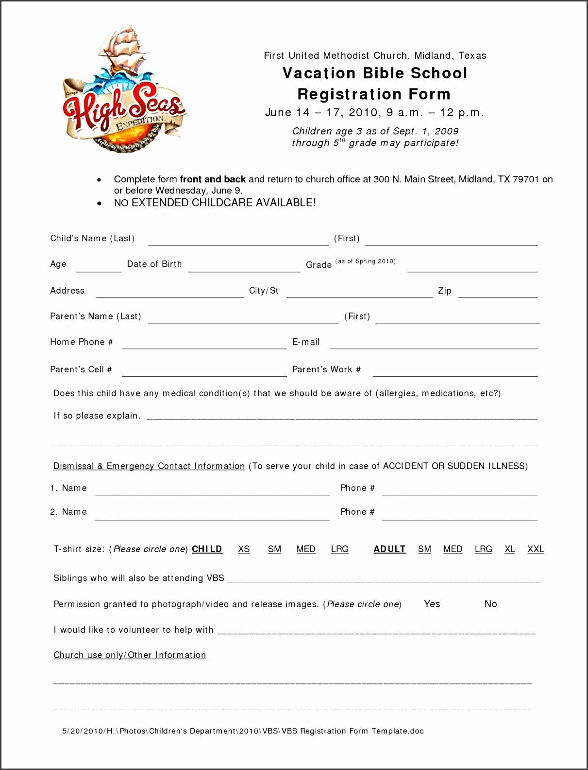 10 Church Camp Registration form Template