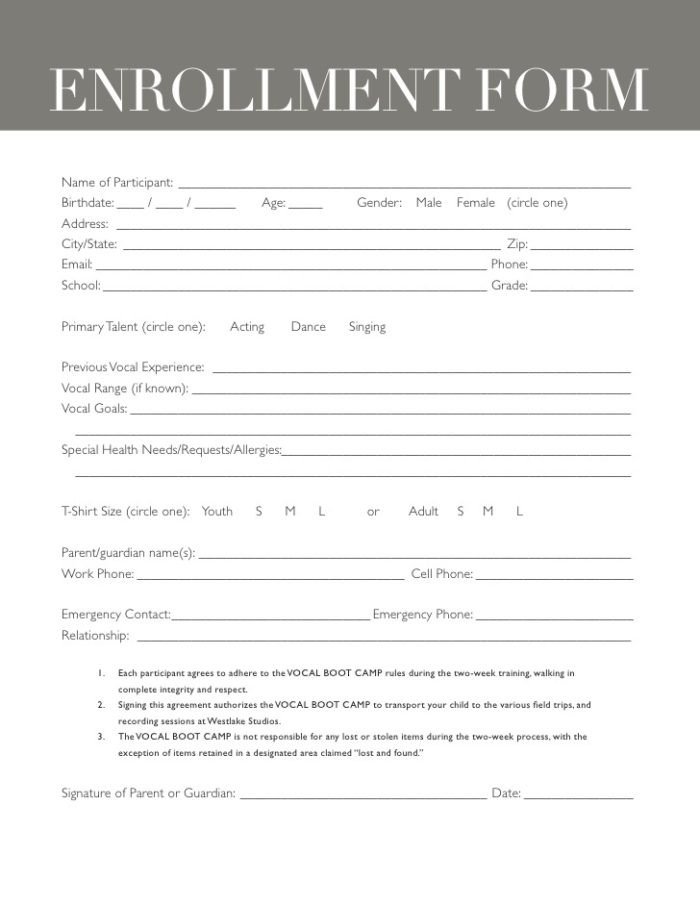 Church Camp Registration Form Template Templates